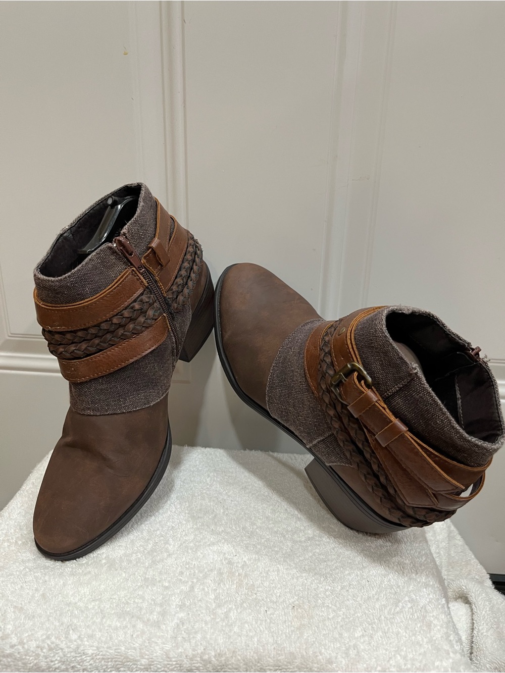 Women's Brown Ankle Boot with Braided Strap